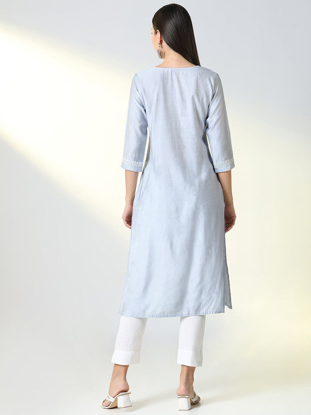 Women's Grey Floral Straight Kurta