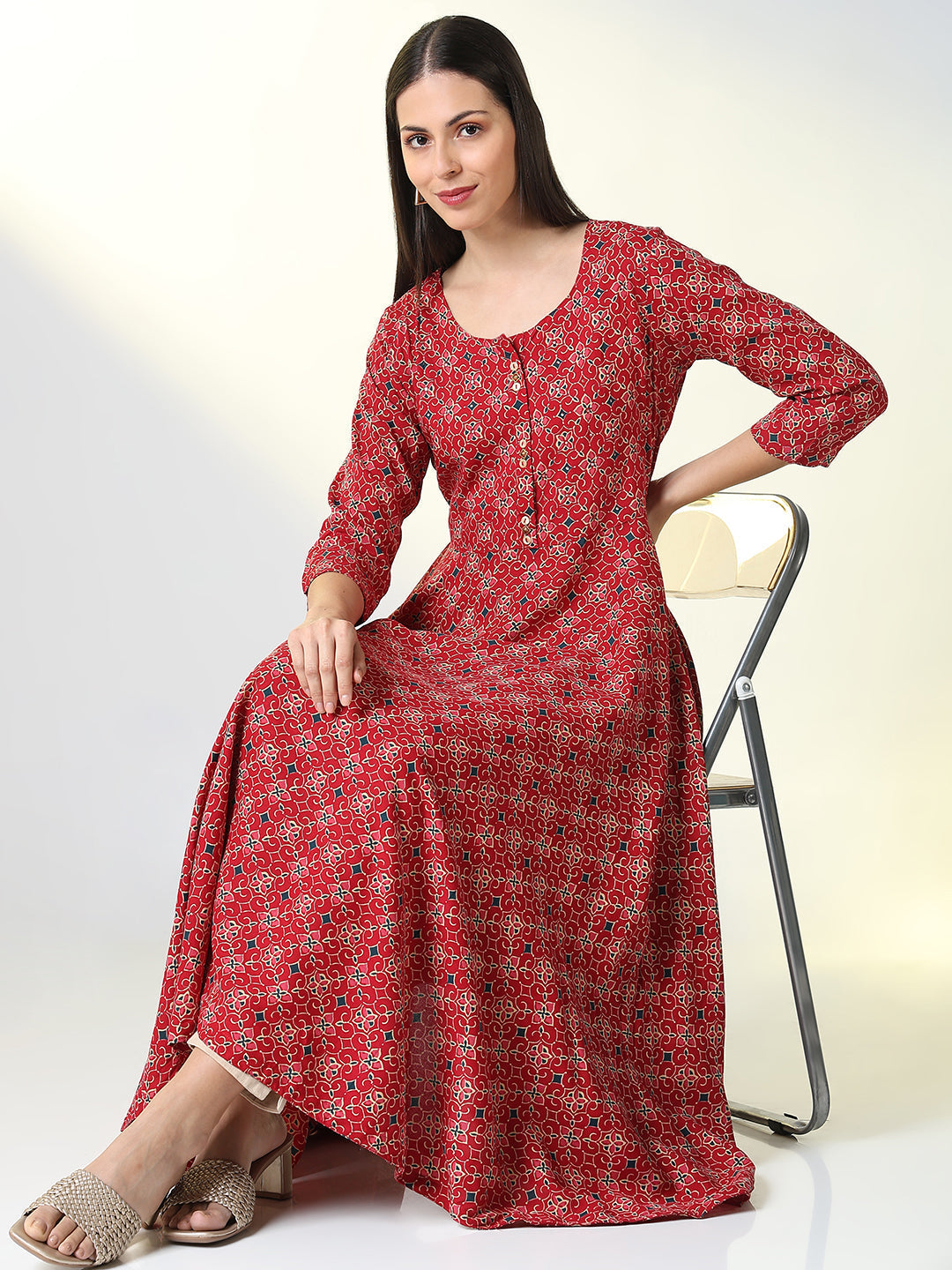 Women's Red Ethnic Motifs Anarkali Kurta