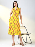 Women's Yellow Floral A Line Dress