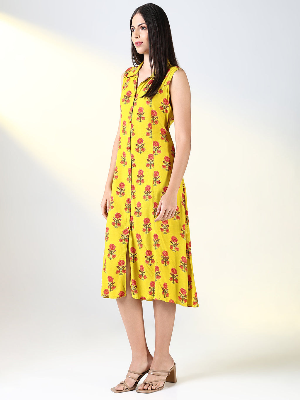 Women's Yellow Floral A Line Dress