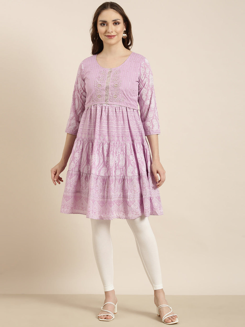 Women's A-Line Lavender Ethnic Motifs Kurta