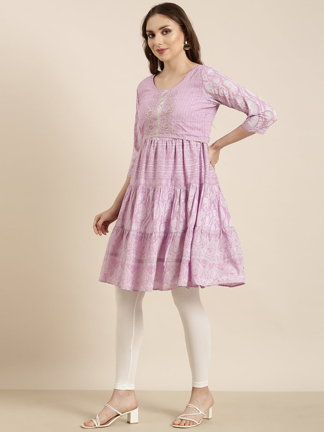 Women's A-Line Lavender Ethnic Motifs Kurta