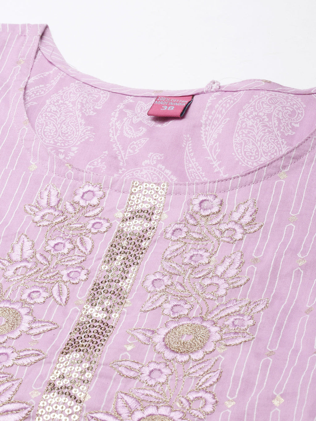 Women's A-Line Lavender Ethnic Motifs Kurta