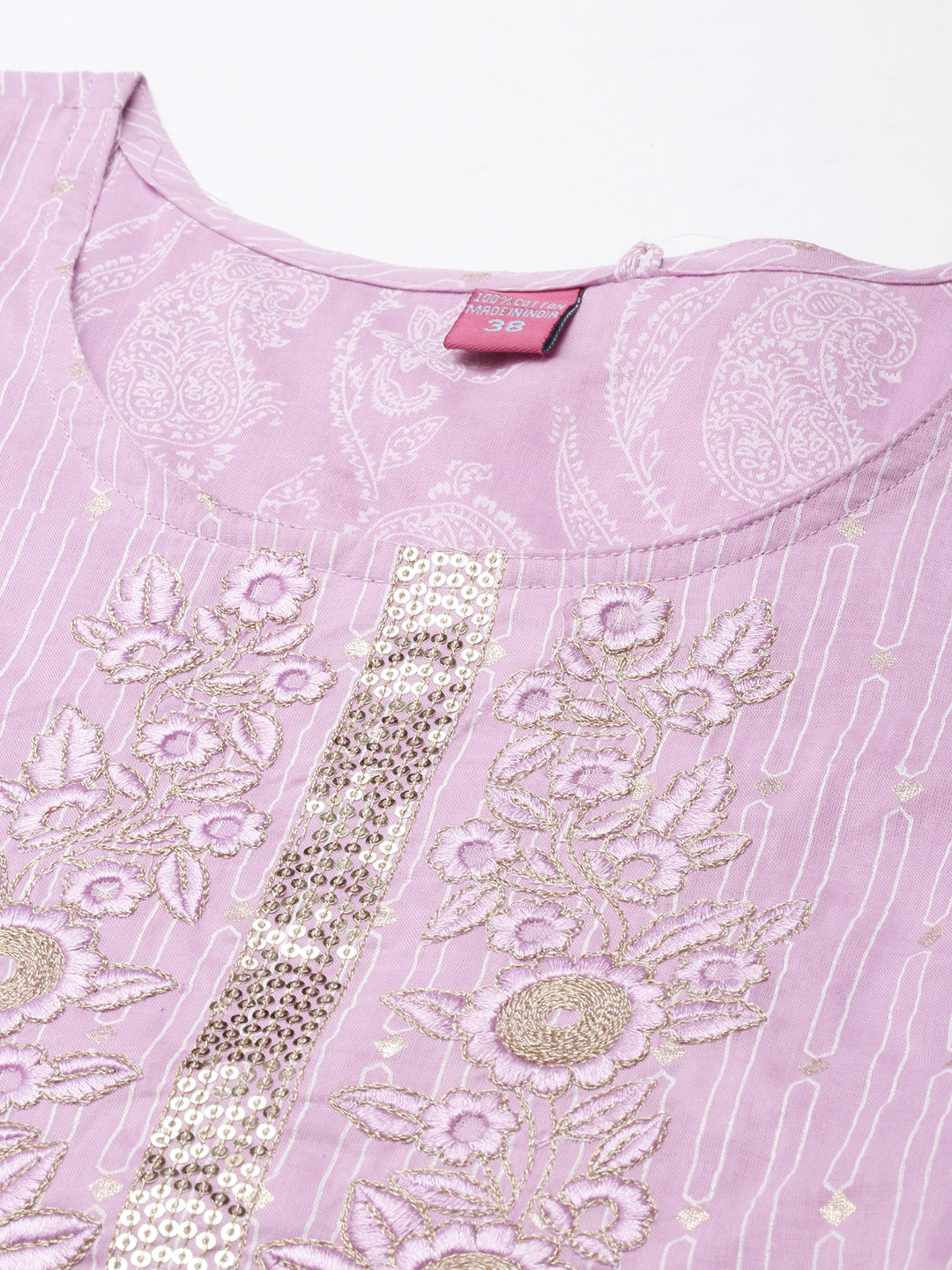 Women's A-Line Lavender Ethnic Motifs Kurta