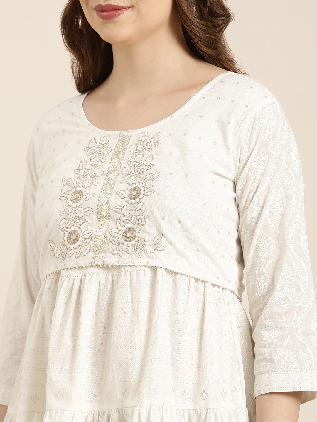 Women's A-Line Off White Ethnic Motifs Kurta