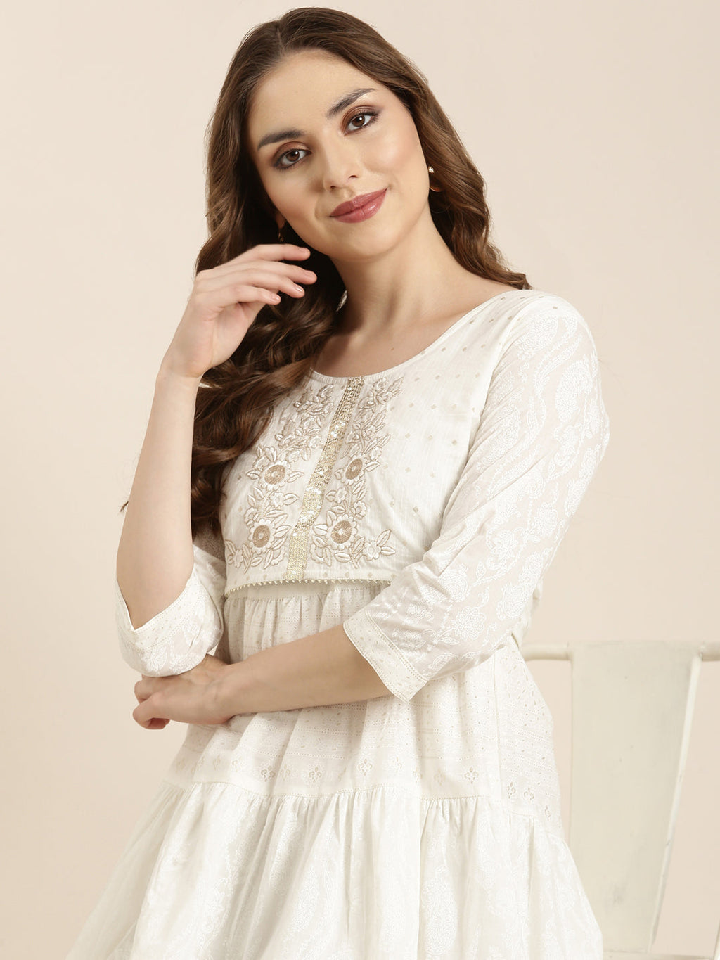 Women's A-Line Off White Ethnic Motifs Kurta