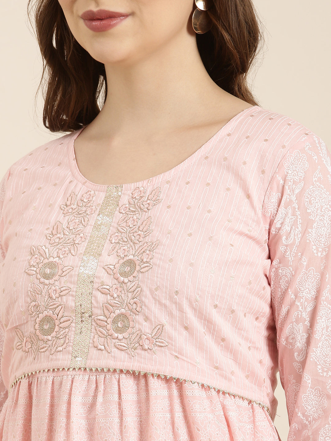 Women's A-Line Pink Ethnic Motifs Kurta