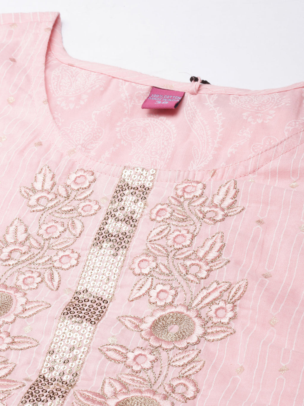 Women's A-Line Pink Ethnic Motifs Kurta