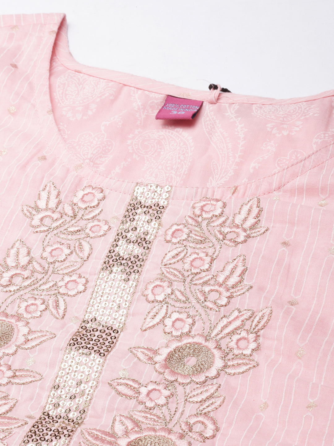 Women's A-Line Pink Ethnic Motifs Kurta