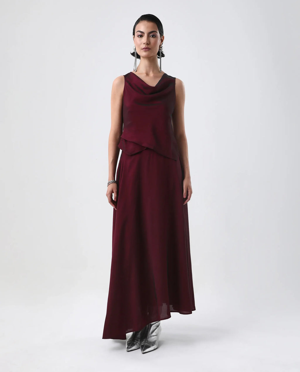 Rareism Women's Avinij B Maroon Polyester Flared Skirt