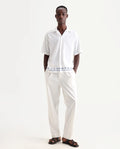 Rare Rabbit Men's Axie White Cotton Blend Plain Wide Leg Trouser