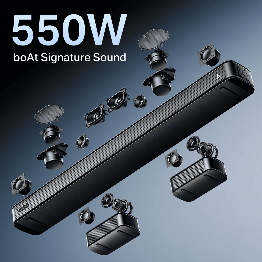 boAt Aavante Prime 5.1.2 5050DA | 550W 5.1.2 Channel Soundbar with Dolby Atmos, Wireless Rear Satellites & Master Remote