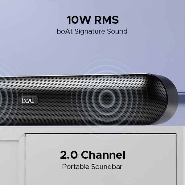 boAt Aavante Bar 480 | Bluetooth Soundbar with 10W RMS Signature Sound, 2.0 Channel with 7 Hours Playback, TWS Feature
