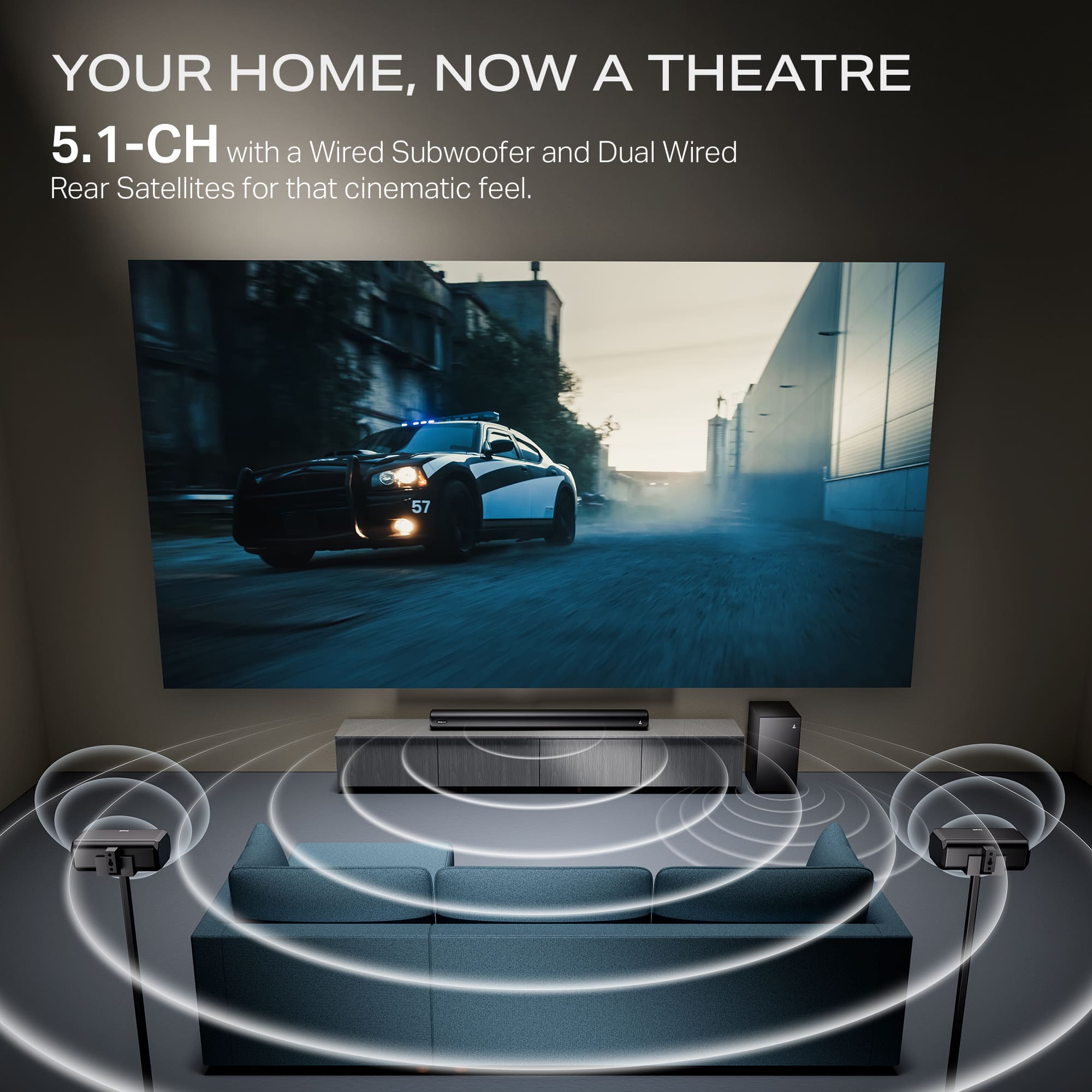 boAt Aavante Prime 5.1 5000D | 500W 5.1 Channel Soundbar with Wired Subwoofer, Satellites & Multi-Connectivity