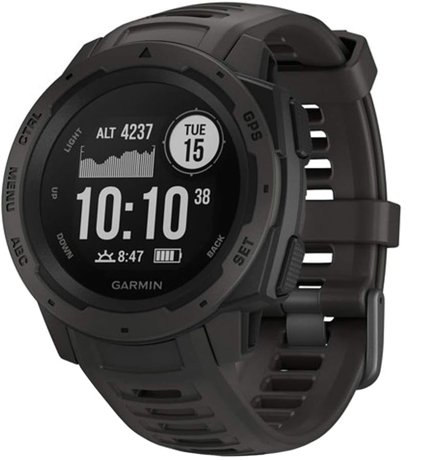 Garmin Instinct, Rugged Outdoor Watch with GPS, Features Glonass and Galileo, Heart Rate Monitoring and 3-Axis Compass, Graphite