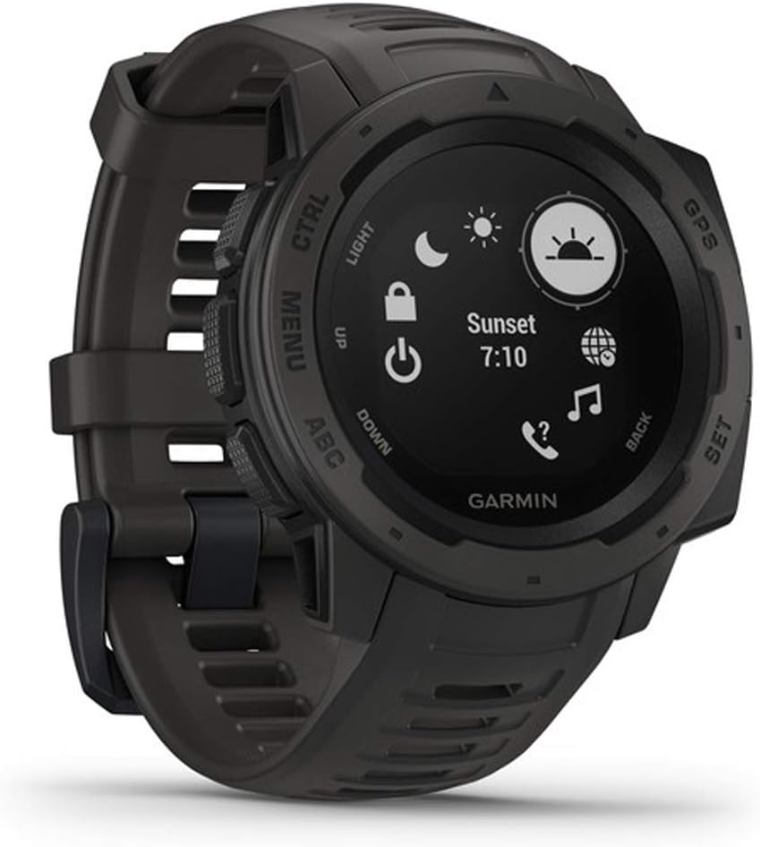 Garmin Instinct, Rugged Outdoor Watch with GPS, Features Glonass and Galileo, Heart Rate Monitoring and 3-Axis Compass, Graphite