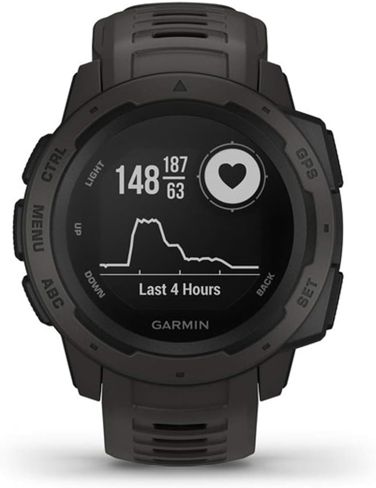 Garmin Instinct, Rugged Outdoor Watch with GPS, Features Glonass and Galileo, Heart Rate Monitoring and 3-Axis Compass, Graphite