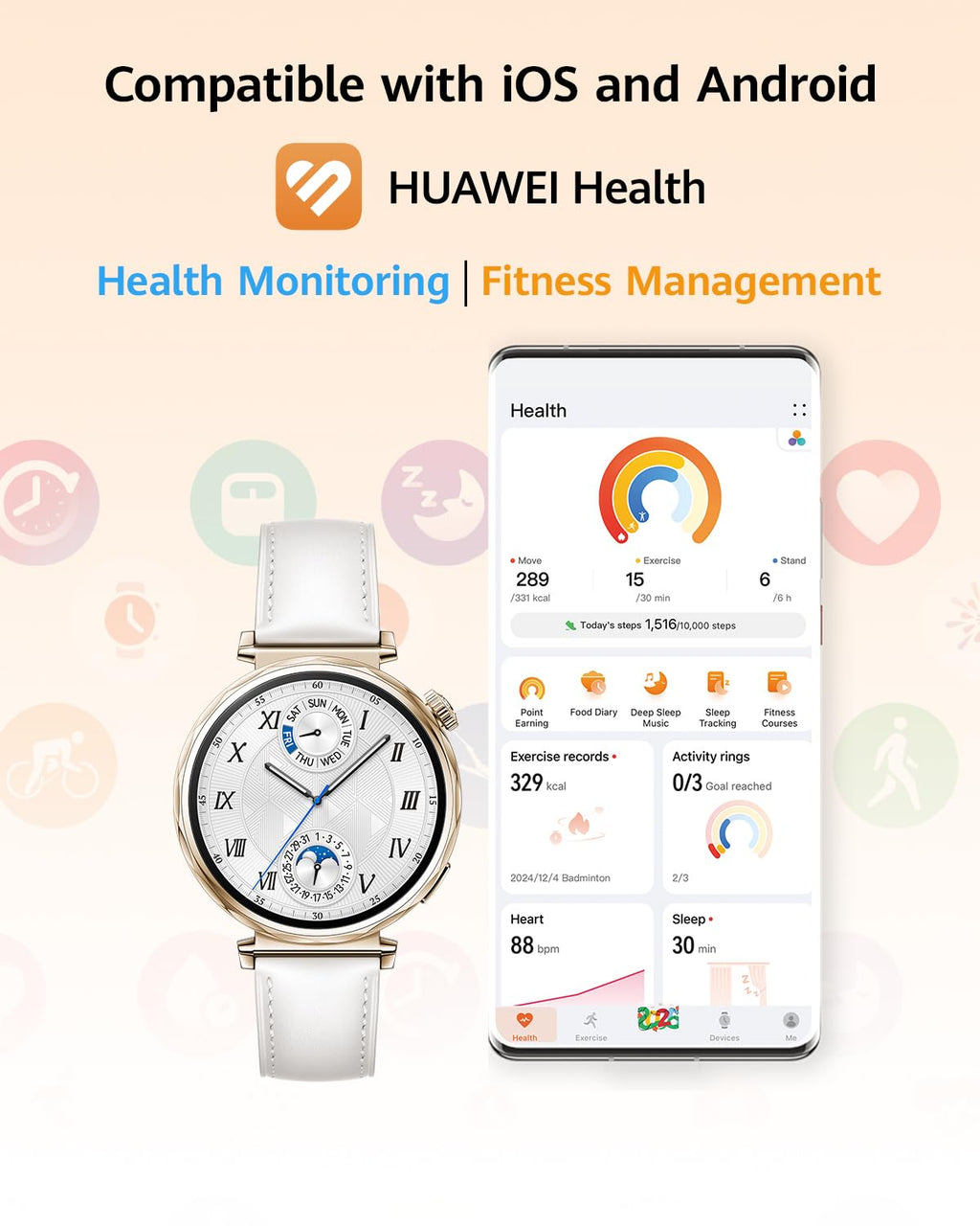 HUAWEI Watch GT 5 41mm Smartwatch, Up to 7 Days Battery Life, iOS & Android Compatible,Built in Maps, Pro-Level Sports Call&Message Reply, Free FreeBuds 5I (White)