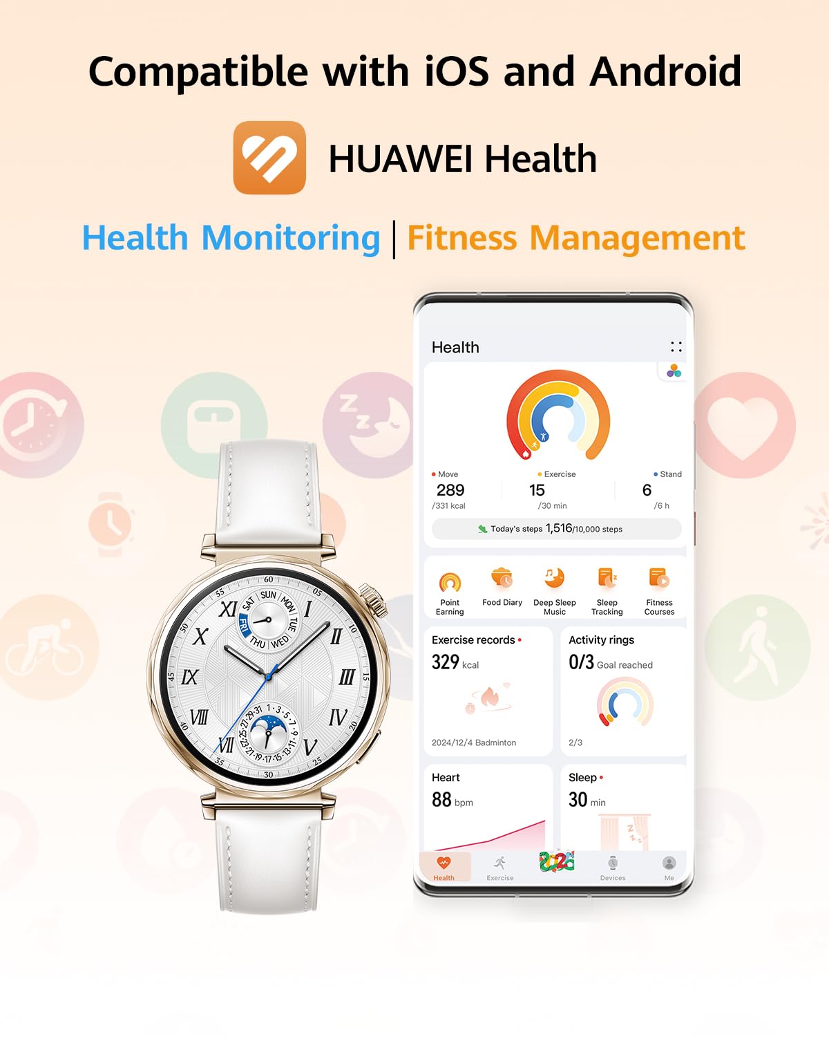HUAWEI Watch GT 5 41mm Smartwatch, Up to 7 Days Battery Life, iOS & Android Compatible,Built in Maps, Pro-Level Sports Call&Message Reply, Free FreeBuds 5I (White)