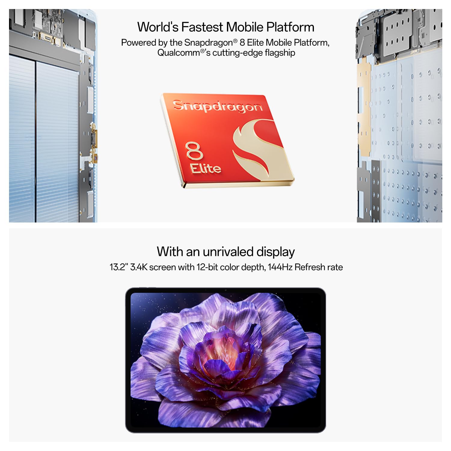 OnePlus Pad 3 World's Fastest Snapdragon 8 Elite Processor, 13.2" 3.4k Screen, 144Hz Adaptive Refresh Rate, 8 Speakers, OnePlus AI, 12140 mAh Battery, WiFi, Storm Blue