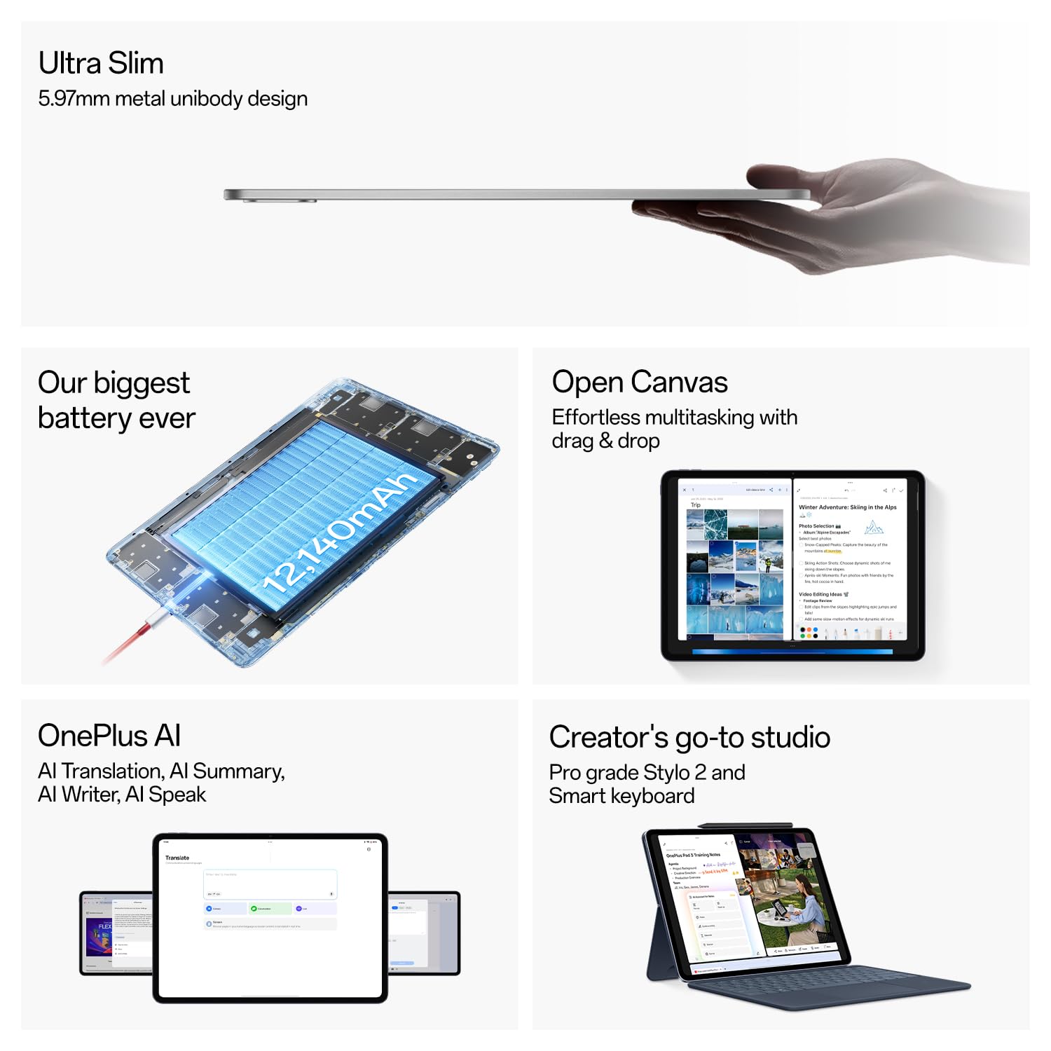 OnePlus Pad 3 World's Fastest Snapdragon 8 Elite Processor, 13.2" 3.4k Screen, 144Hz Adaptive Refresh Rate, 8 Speakers, OnePlus AI, 12140 mAh Battery, WiFi, Storm Blue