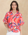 Rareism Women's Babuto-T Multi Cotton Blend Tie-Up Neck Abstract Print Extended Sleeves Regular Fit Shirt