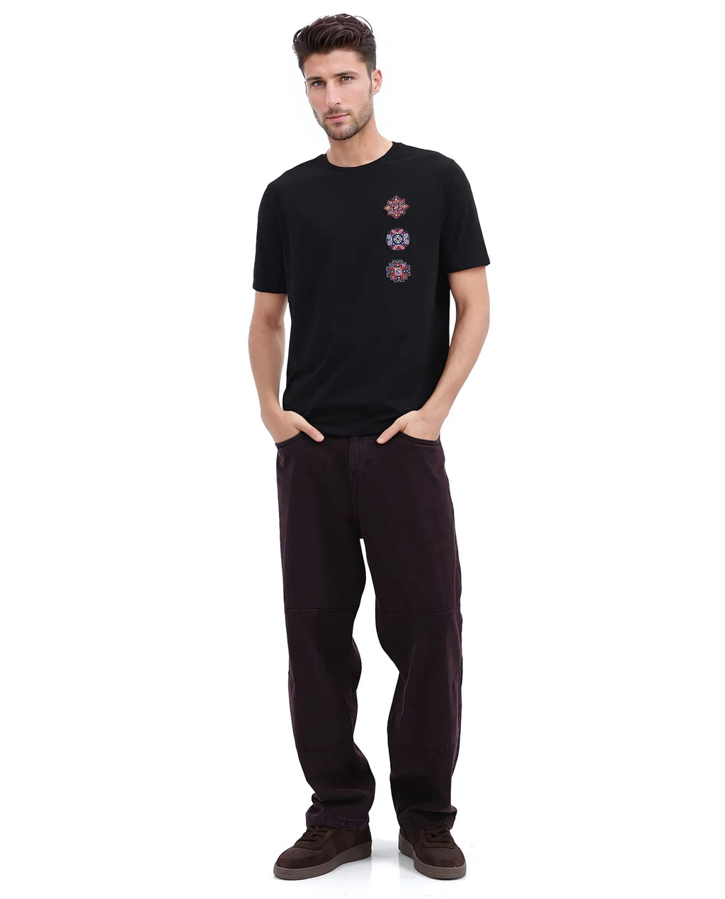 Rare Rabbit Men's Bale Black Cotton Graphic Print Relaxed Fit Half Sleeve Crew Neck T-Shirt