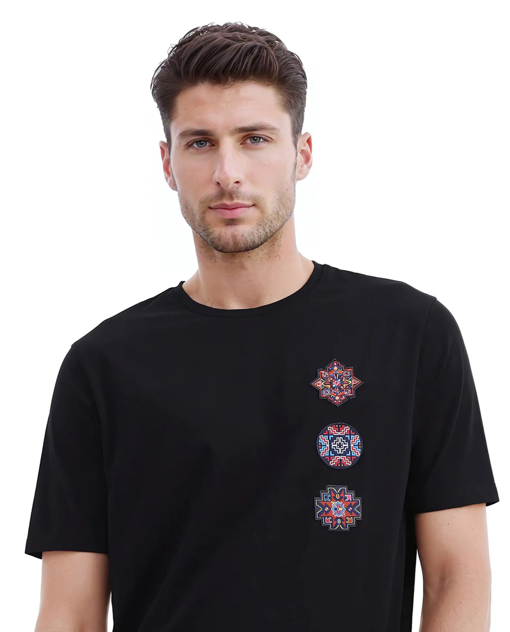 Rare Rabbit Men's Bale Black Cotton Graphic Print Relaxed Fit Half Sleeve Crew Neck T-Shirt