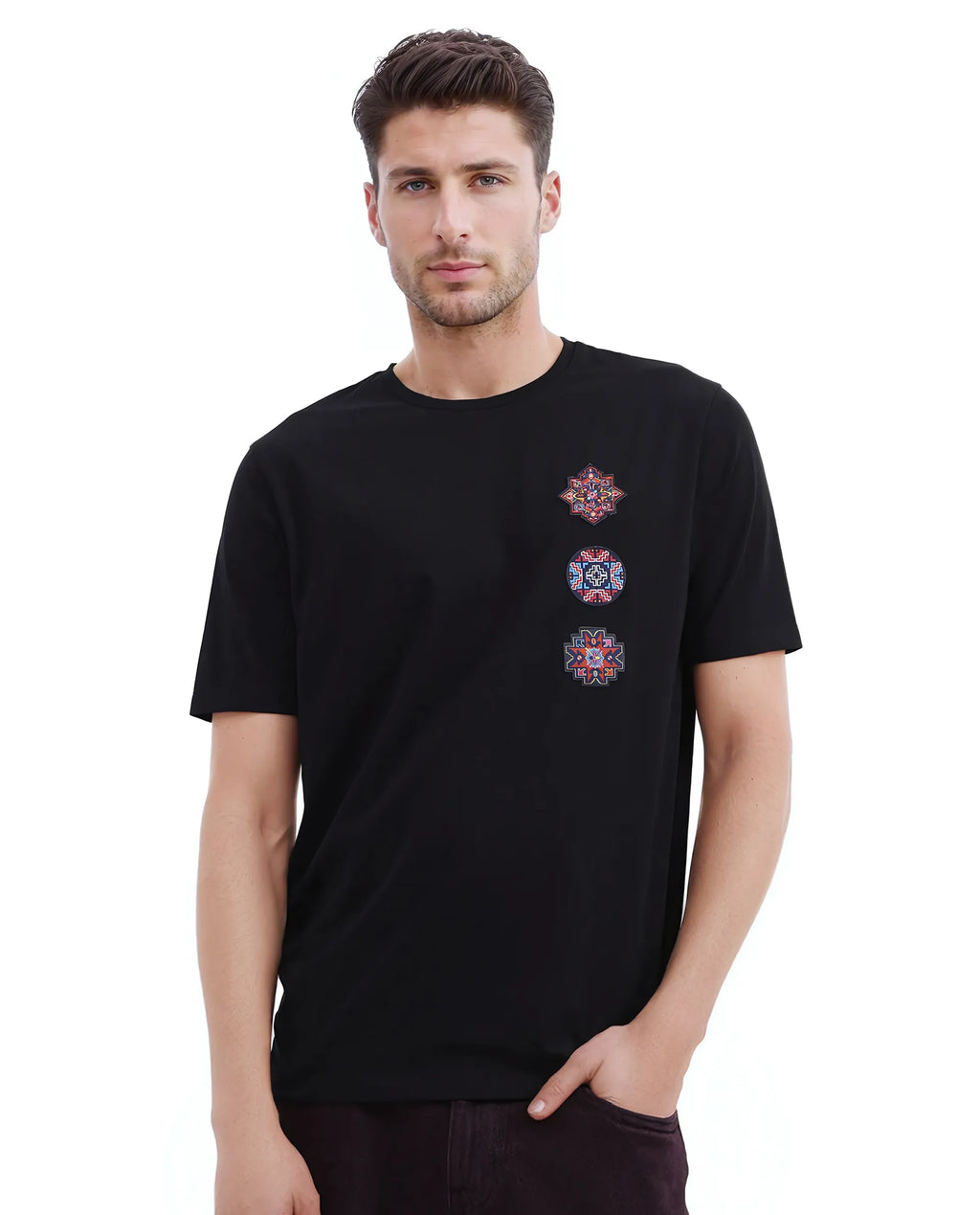 Rare Rabbit Men's Bale Black Cotton Graphic Print Relaxed Fit Half Sleeve Crew Neck T-Shirt