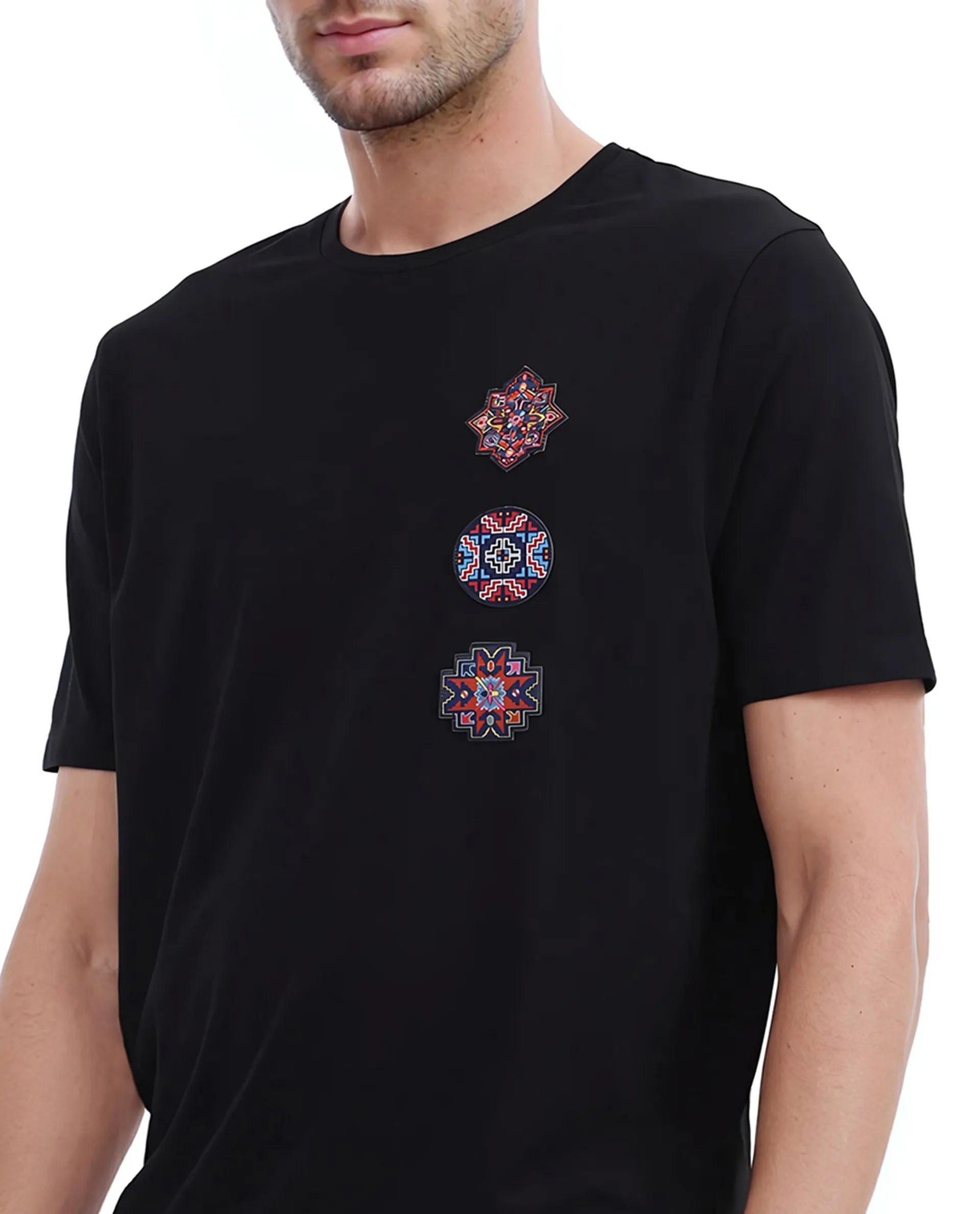 Rare Rabbit Men's Bale Black Cotton Graphic Print Relaxed Fit Half Sleeve Crew Neck T-Shirt