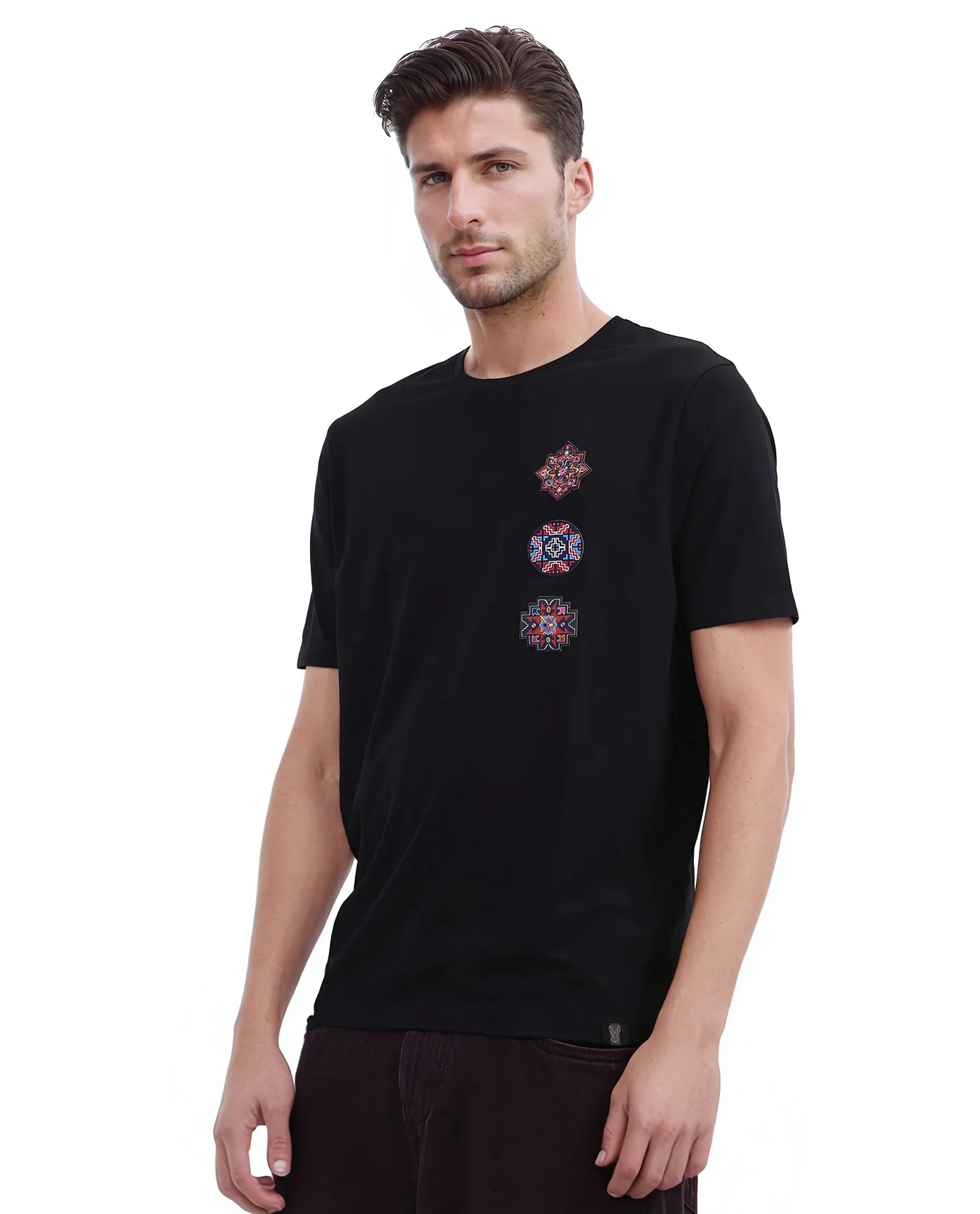 Rare Rabbit Men's Bale Black Cotton Graphic Print Relaxed Fit Half Sleeve Crew Neck T-Shirt