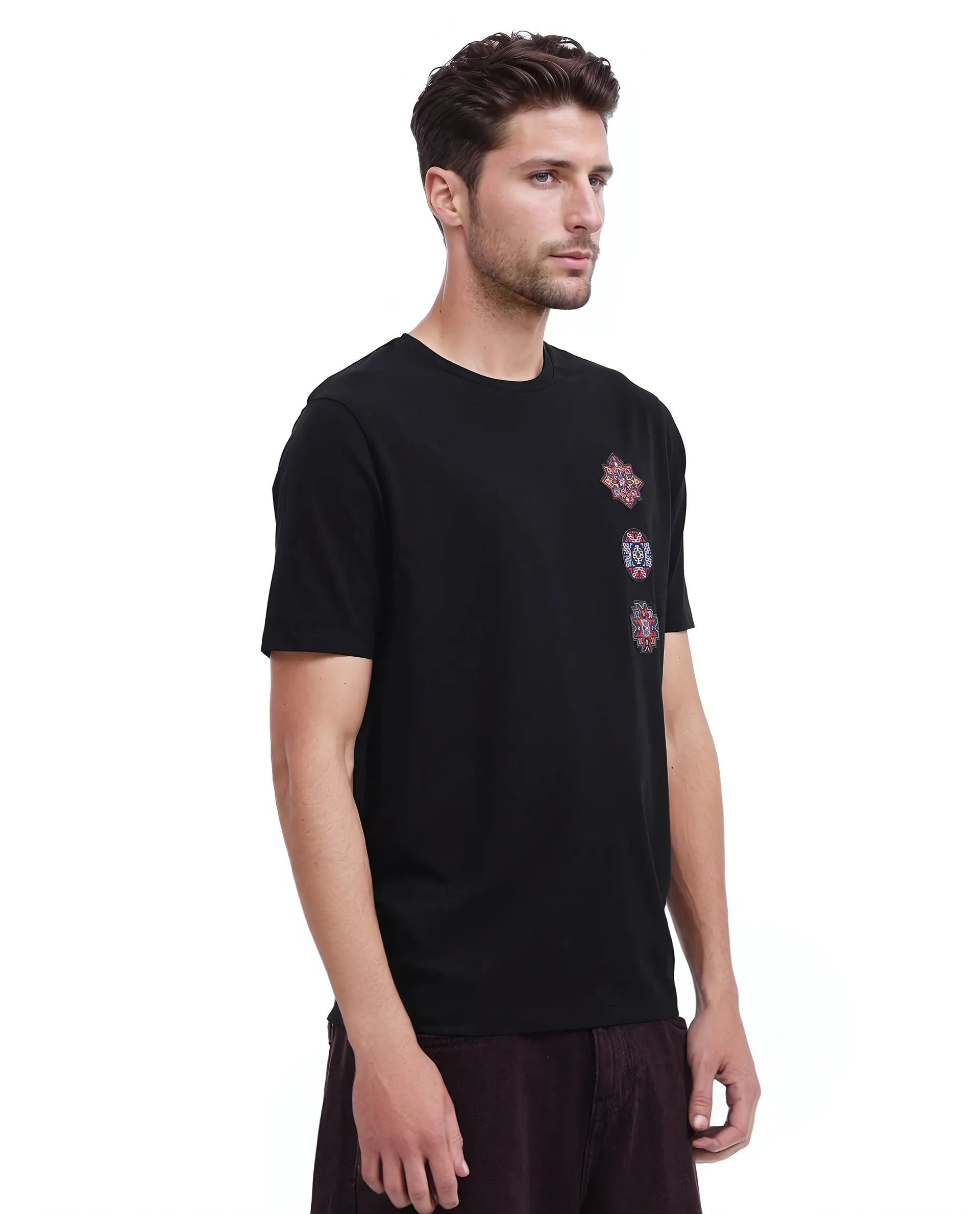 Rare Rabbit Men's Bale Black Cotton Graphic Print Relaxed Fit Half Sleeve Crew Neck T-Shirt