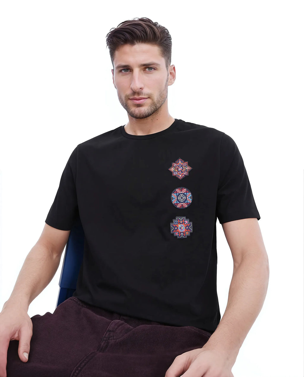 Rare Rabbit Men's Bale Black Cotton Graphic Print Relaxed Fit Half Sleeve Crew Neck T-Shirt