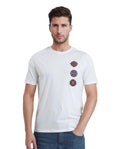 Rare Rabbit Men's Bale White Cotton Graphic Print Relaxed Fit Half Sleeve Crew Neck T-Shirt