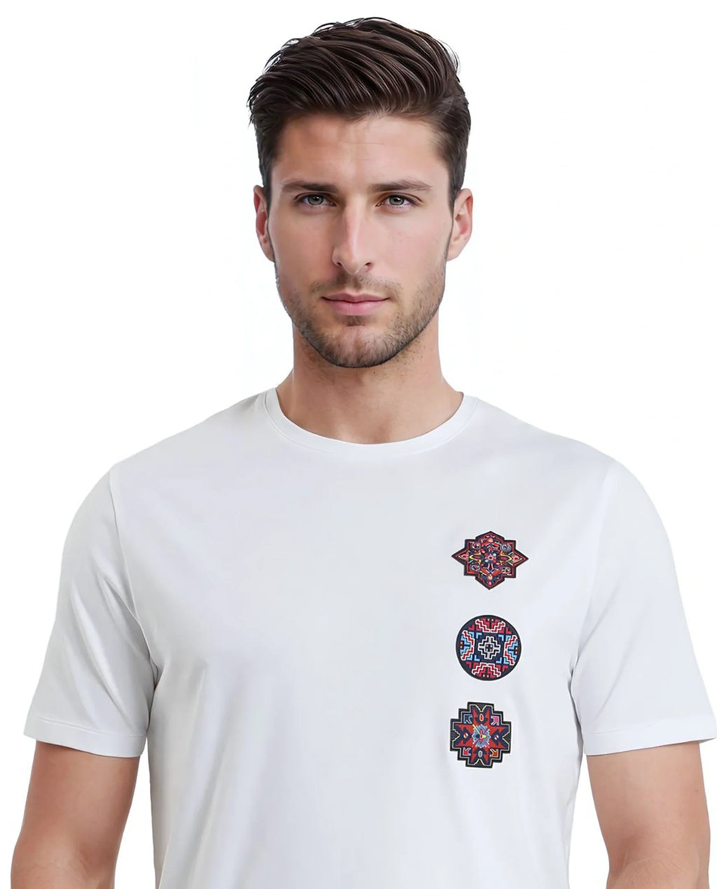 Rare Rabbit Men's Bale White Cotton Graphic Print Relaxed Fit Half Sleeve Crew Neck T-Shirt