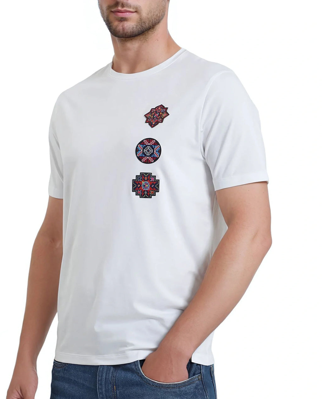 Rare Rabbit Men's Bale White Cotton Graphic Print Relaxed Fit Half Sleeve Crew Neck T-Shirt