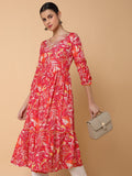 Women's Floral Pink Anarkali Kurta