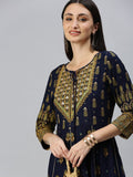 Women's Printed Navy Blue Anarkali Kurta