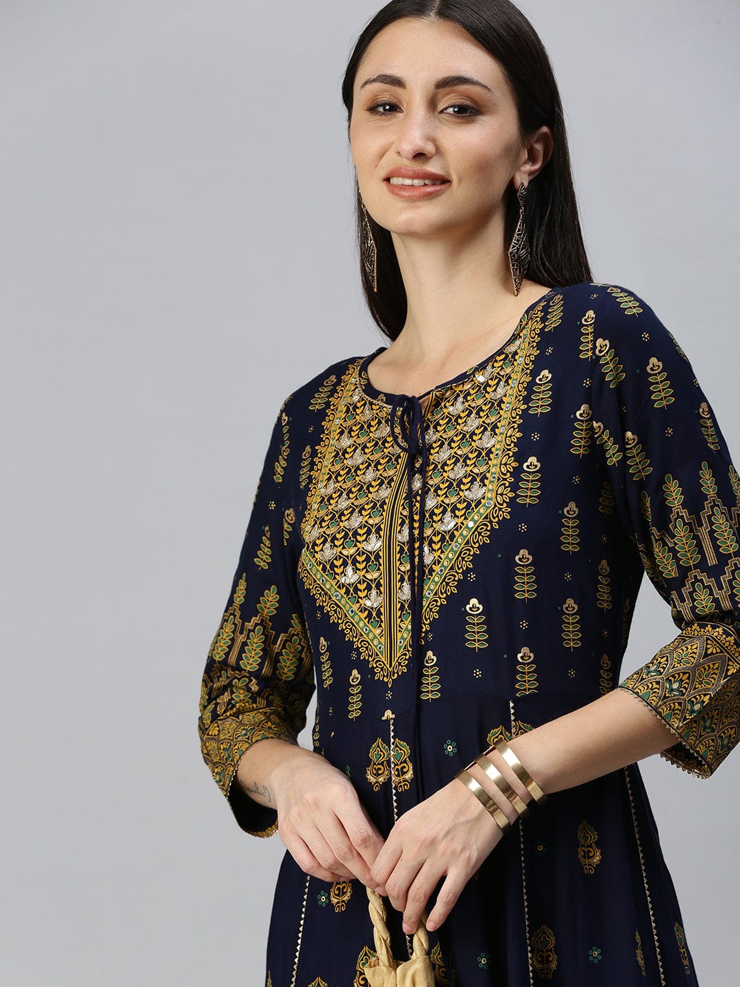 Women's Printed Navy Blue Anarkali Kurta