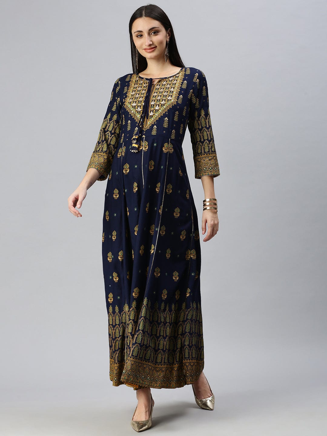 Women's Printed Navy Blue Anarkali Kurta