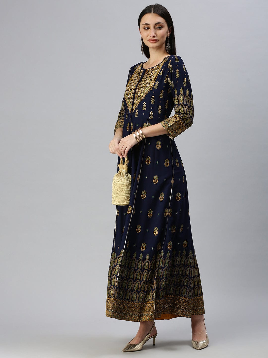 Women's Printed Navy Blue Anarkali Kurta