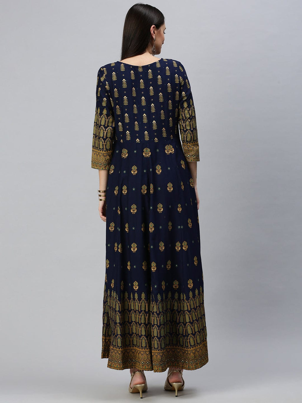 Women's Printed Navy Blue Anarkali Kurta