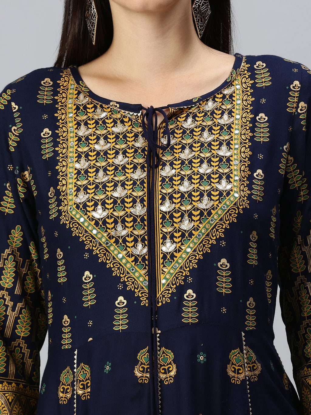 Women's Printed Navy Blue Anarkali Kurta