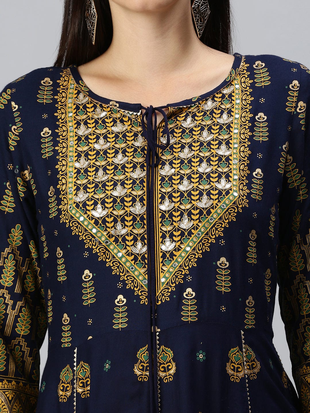 Women's Printed Navy Blue Anarkali Kurta