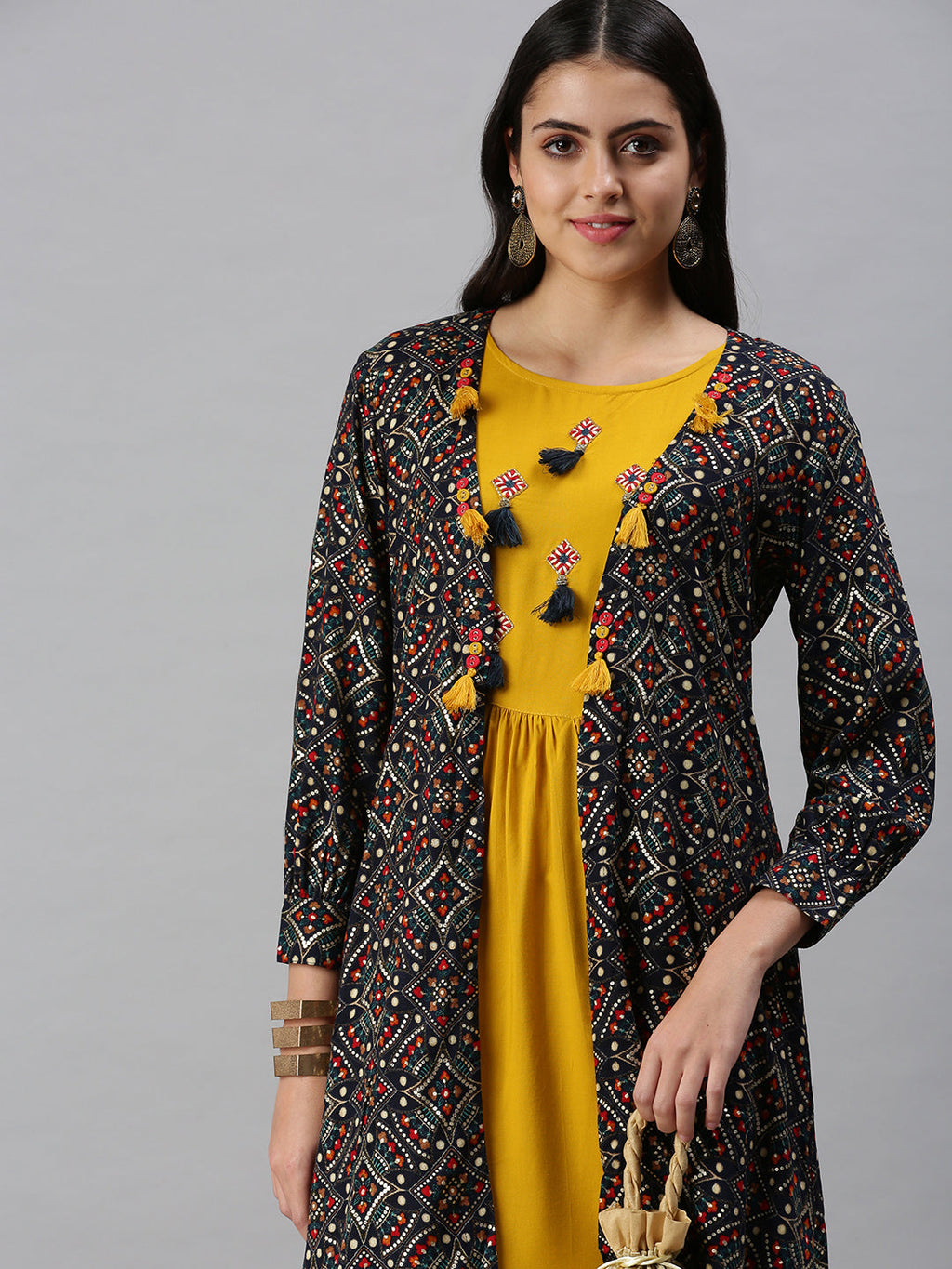 Women's Yellow Printed Anarkali Kurta