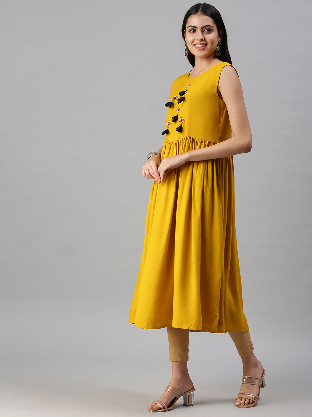 Women's Yellow Printed Anarkali Kurta