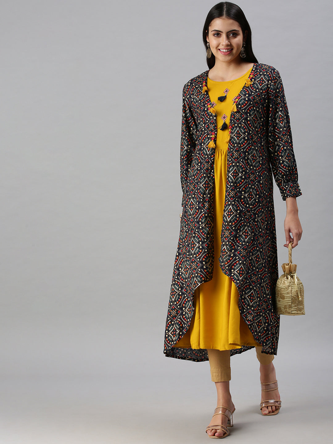 Women's Yellow Printed Anarkali Kurta