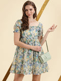 Women's Off White Floral Print Chiffon Empire Dress