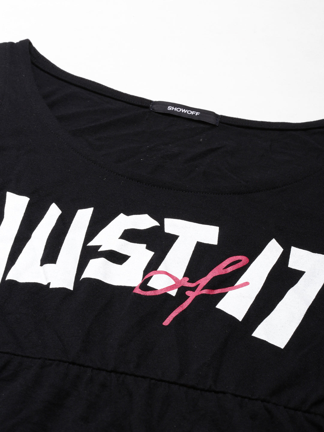 Women's Black Typography Printed Sleeveless Cotton A-Line Dress
