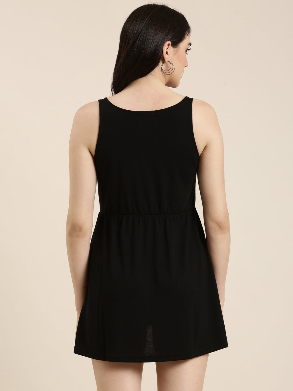Women's Black Typography Printed Sleeveless Cotton A-Line Dress